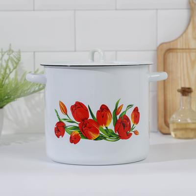 Кастрюля эмалированная «Тюльпаны», 5,5 л, индукция, цвет белый