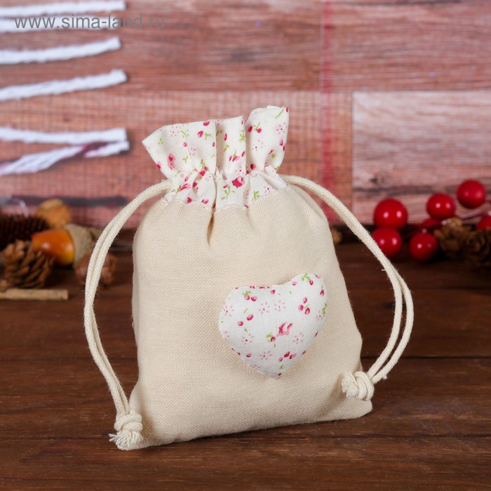 Подарочная сумочка «Сердце», в цветочек, цвета МИКС - Фото 1