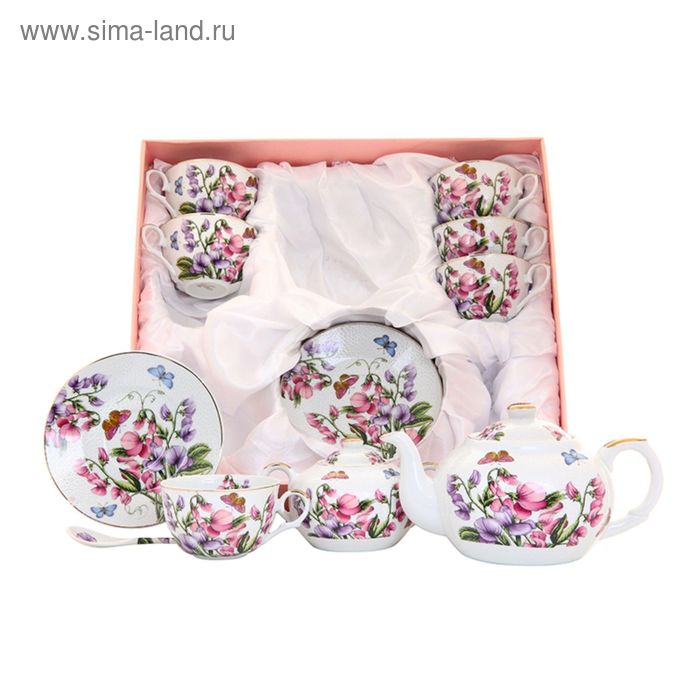 Набор чайный «Душистый цветок», ложки расклещенные, объём 250 мл, 14 предмета - Фото 1