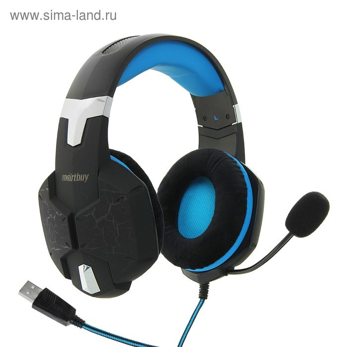 Наушники Smartbuy RUSH TAIPAN, игровые, полноразмерные, микрофон, USB, 2.5 м, чёрно-синие - Фото 1