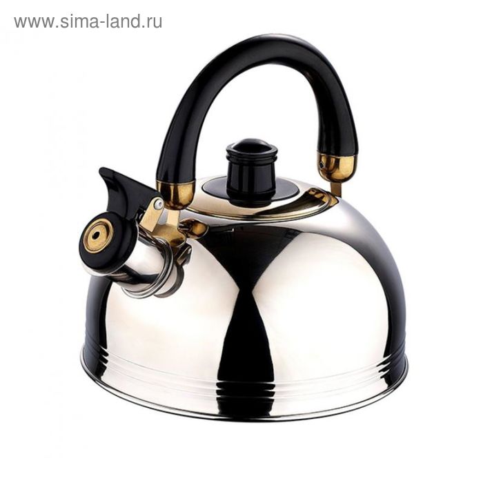 Чайник металлический Wellberg, со свистком, объём 2 л, чёрная ручка - Фото 1