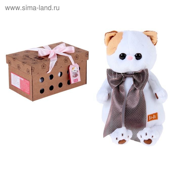 Мягкая игрушка "Кошечка Ли-Ли" с атласным коричневым бантом, 24 см - Фото 1