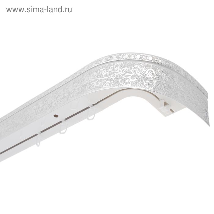 Карниз двухрядный «Ультракомпакт. Кружево», 260 см, с декоративной планкой 7 см, цвет серебро/белый - Фото 1