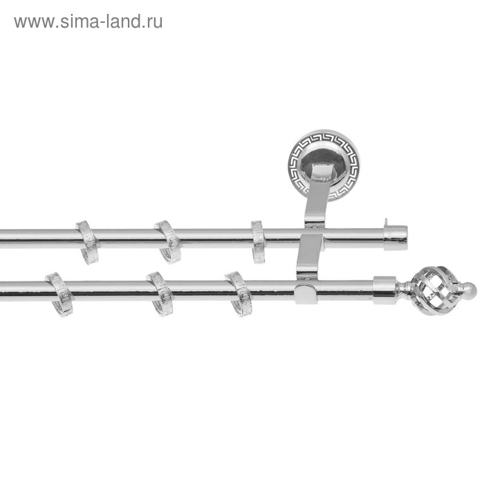 Карниз двухрядный «Фэшн», 400 см, d=1.6 см, с пластиковыми наконечниками, цвет ареццо/серебро - Фото 1