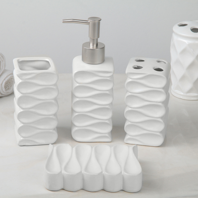 Набор аксессуаров для ванной комнаты «Шлейф», 4 предмета (мыльница, дозатор для мыла, 2 стакана), цвет белый
