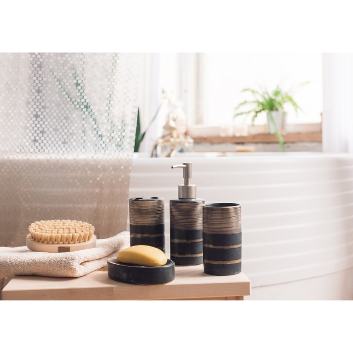 Набор аксессуаров для ванной комнаты Доляна «Классика», 4 предмета (дозатор 300 мл, мыльница, 2 стакана), цвет чёрный - фото 1905393065