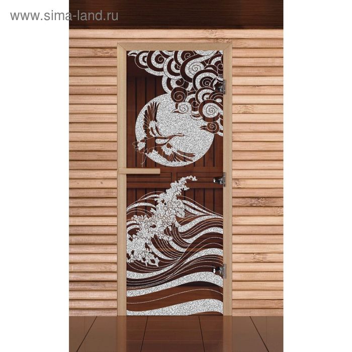 Дверь для бани и сауны "Журавль", бронза, 8мм, УФ-печать, 200х77см - Фото 1