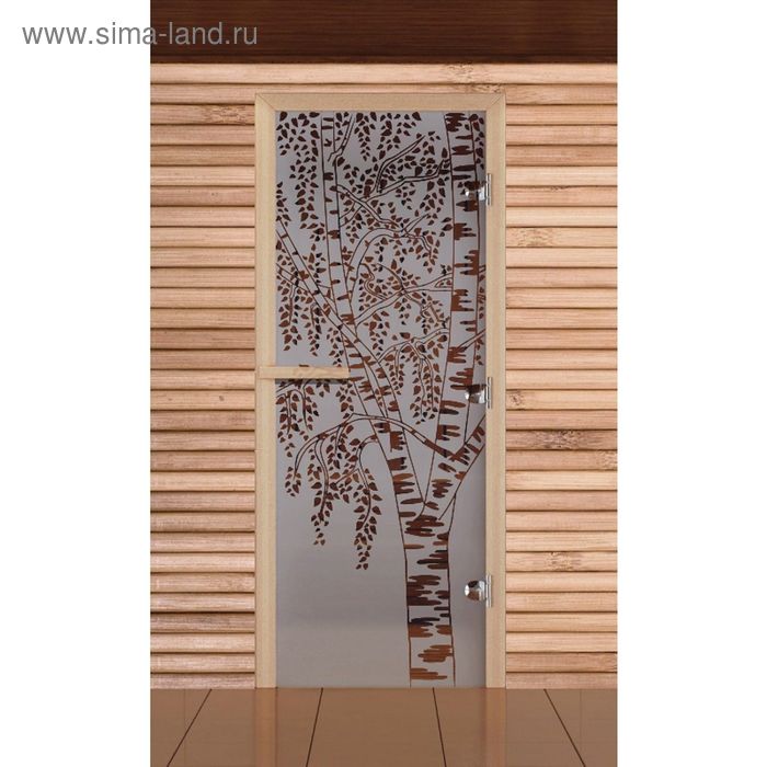 Дверь для бани и сауны "Берёзка", сатин, 8мм, УФ-печать, 190х67см - Фото 1