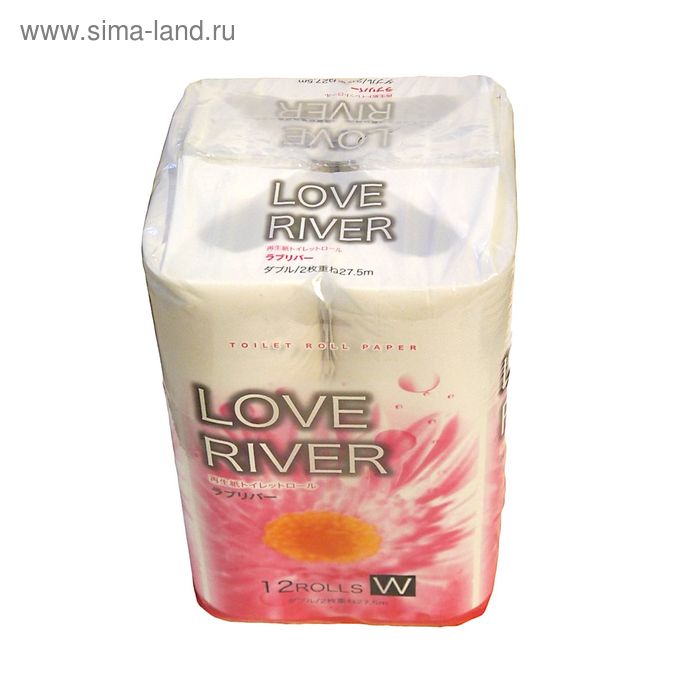 Туалетная бумага двухслойная "LOVE RIVER", двухслойная, белая IDESHIGYO, 27.5 м, 12 рулонов   207762 - Фото 1