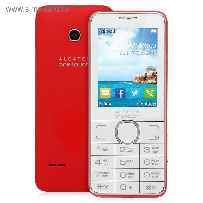 Сотовый телефон Alcatel OT2007D, 2 sim, белый/красный - Фото 1