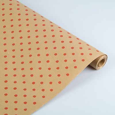Бумага упаковочная крафт "Горох", красный на коричневом, 70 см х 8,5 м