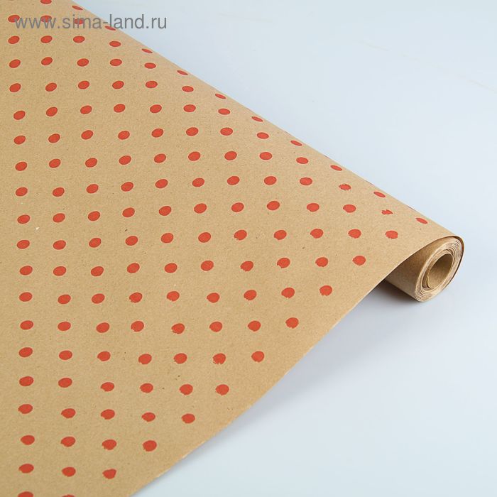 Бумага упаковочная крафт "Горох", красный на коричневом, 70 см х 8,5 м - Фото 1