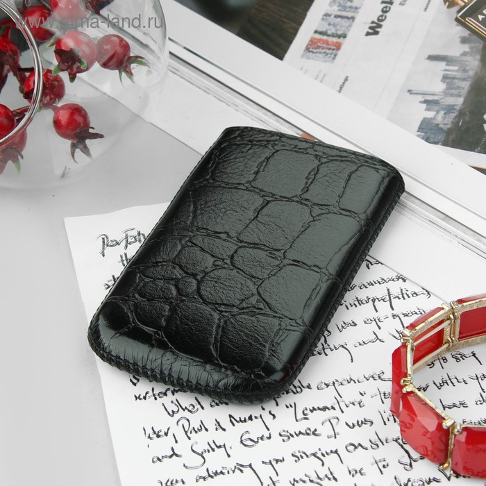 Чехол Time для телефона, с ремешком, размер 8, 60x119x14 мм, крокодил, цвет чёрный - Фото 1