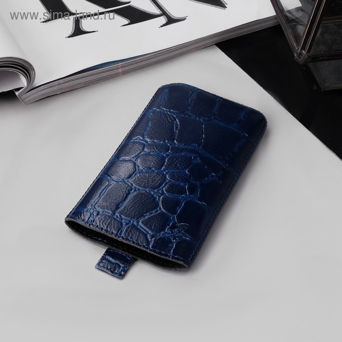 Чехол Time для телефона, с ремешком, размер 33, 66x126x10 мм, крокодил, цвет синий - Фото 1