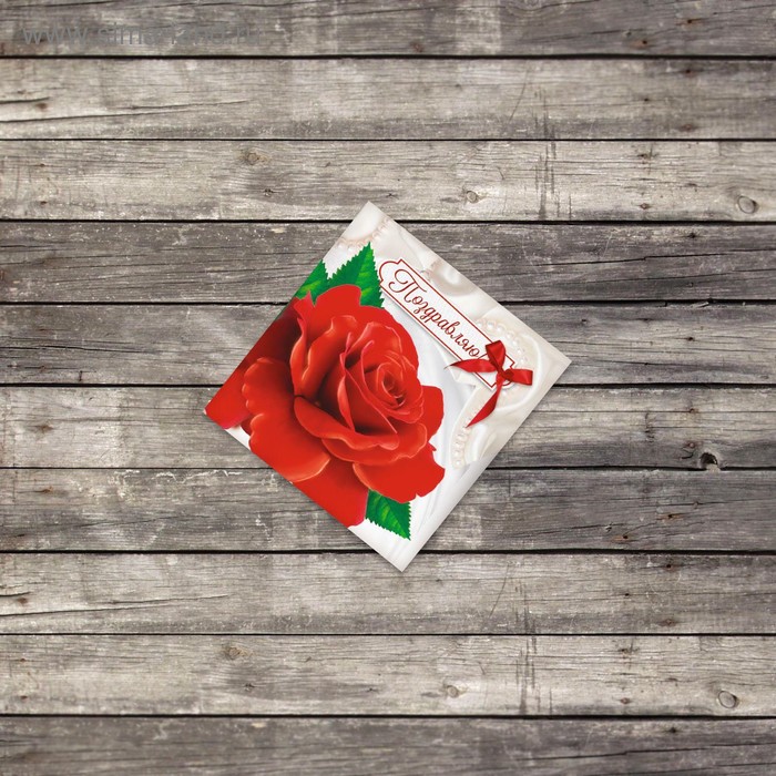 Мини–открытка «Поздравляю», красная роза, 7 х 7 см - Фото 1