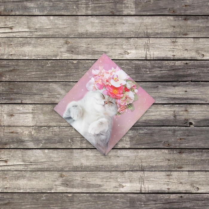 Мини–открытка «Кошка с цветами», 7 х 7 см - Фото 1