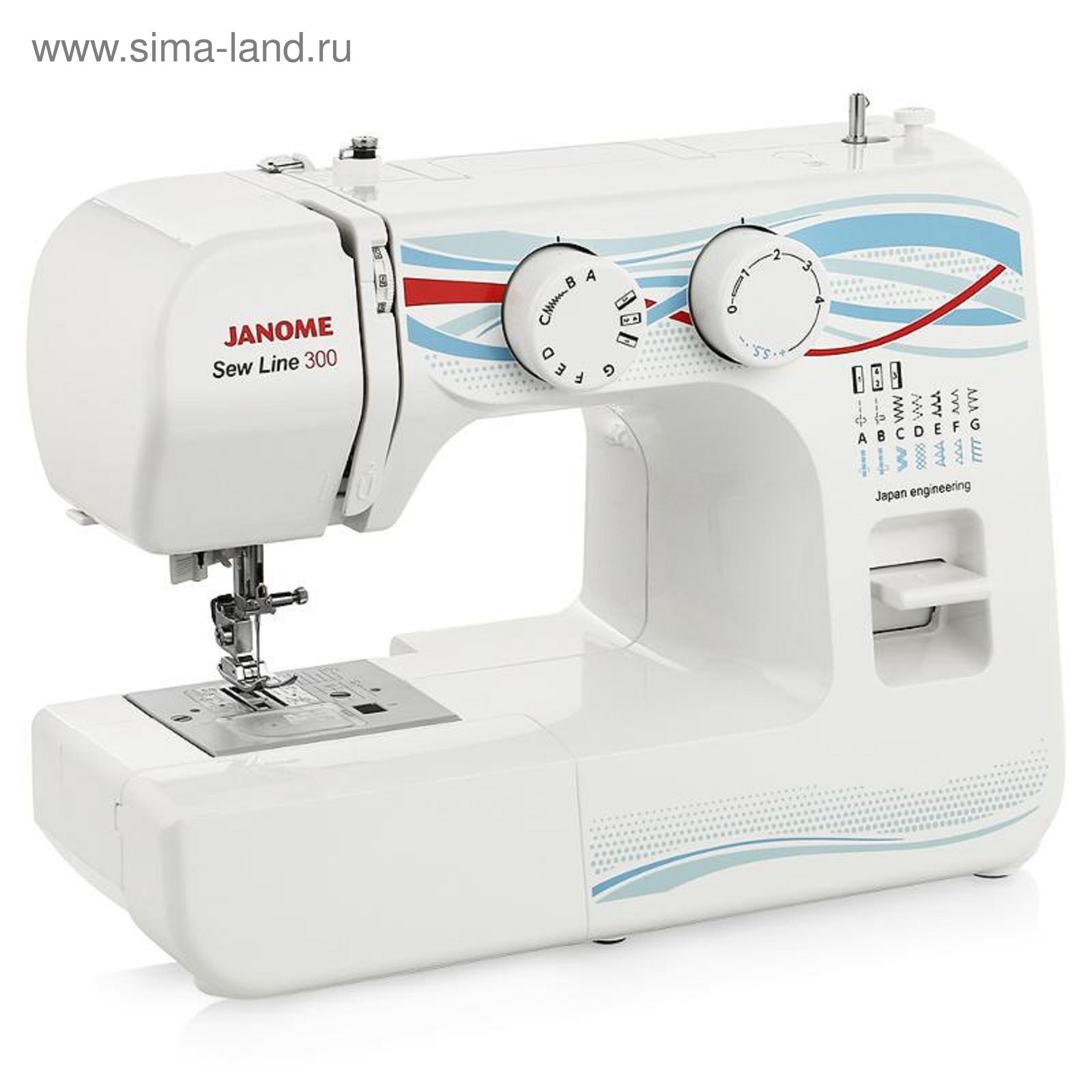 Швейная машина Janome Sew Line 300, 40 Вт, 15 операций, полуавтомат,  бело-голубая (1921291) - Купить по цене от 20 601.00 руб. | Интернет  магазин SIMA-LAND.RU