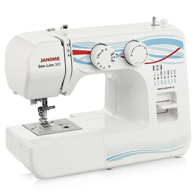 Швейная машина Janome Sew Line 300, 40 Вт, 15 операций, полуавтомат, бело-голубая