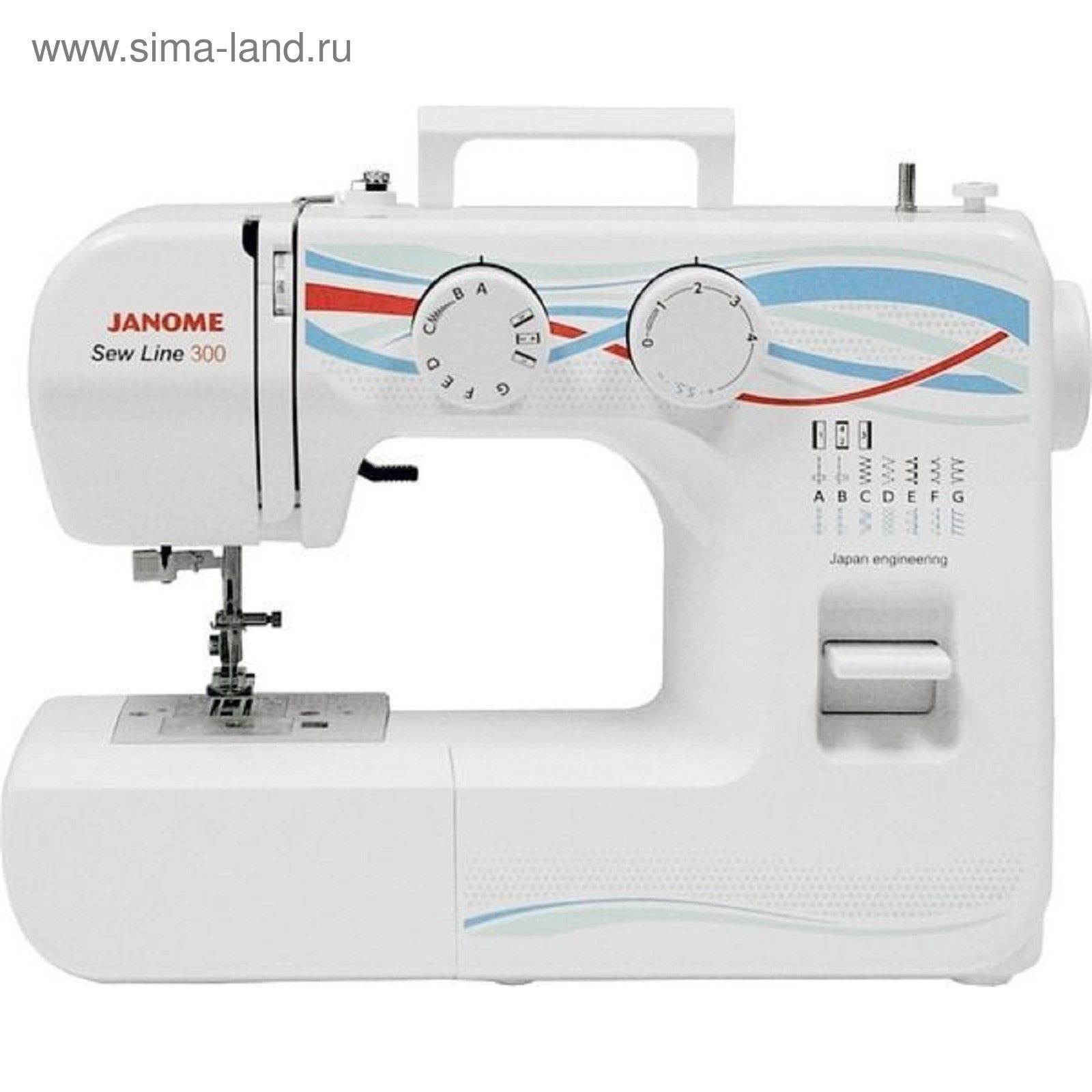 Швейная машина Janome Sew Line 300, 40 Вт, 15 операций, полуавтомат,  бело-голубая (1921291) - Купить по цене от 20 601.00 руб. | Интернет  магазин SIMA-LAND.RU