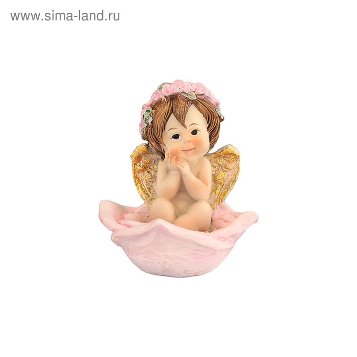 Фигурка декоративная «Ангелочек в венке на розе» - Фото 1