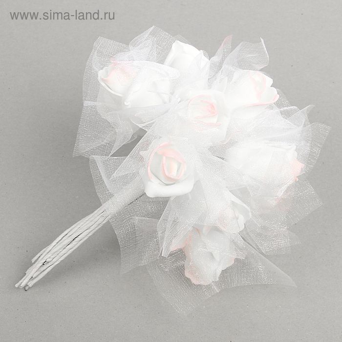 Букет d=18, 13 цветков, белый с розовыми краями - Фото 1