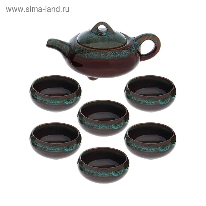 Набор для чайной церемонии "Черепашка", 7 предметов: чайник 150 мл, чашка 50 мл, цвет синий - Фото 1