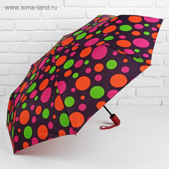 Зонт автоматический «Круги», 3 сложения, 8 спиц, R = 53 см, цвет бордовый/оранжевый/зелёный