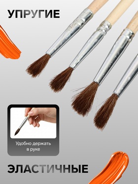 Набор кистей для рисования, пони, 4 штуки: № 2, 4, 6, 8, круглые, деревянная ручка, международный размер