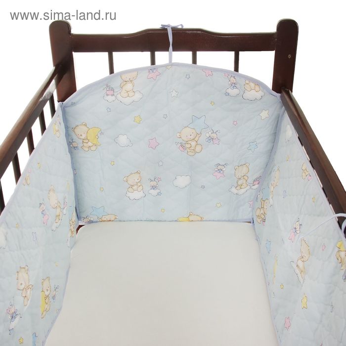 Бампер в кроватку, размер 360*40 см, цвет голубой 4012 - Фото 1