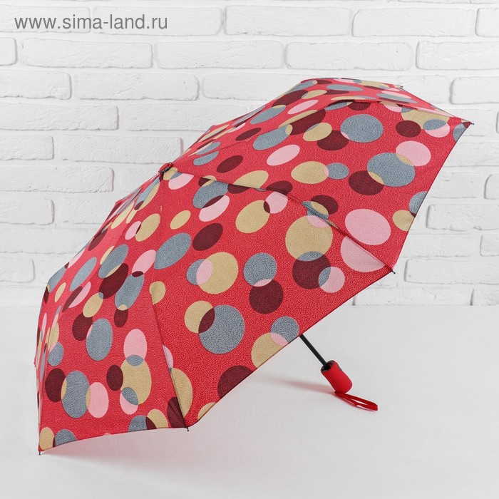 Зонт полуавтоматический «Круги», 3 сложения, 8 спиц, R = 53 см, цвет красный - Фото 1