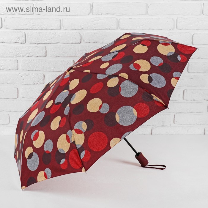 Зонт полуавтоматический «Круги», 3 сложения, 8 спиц, R = 53 см, цвет бордовый
