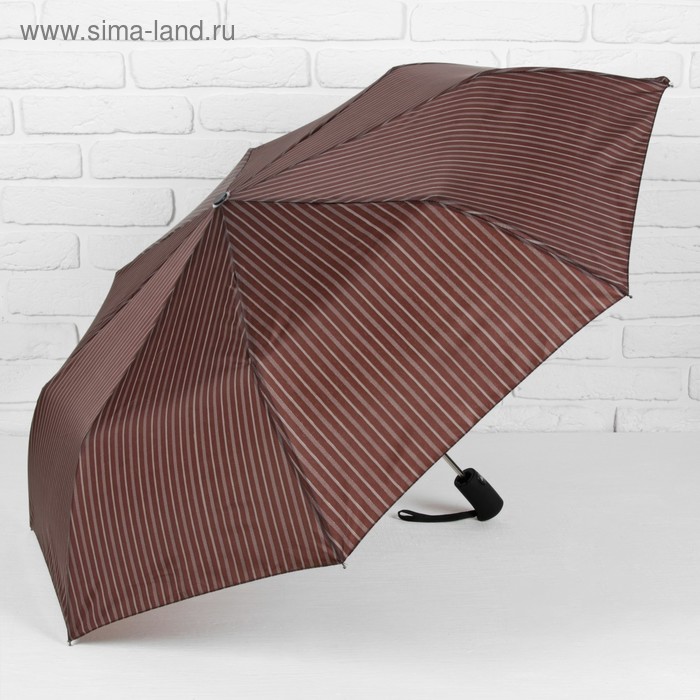 Зонт полуавтоматический «Полоска», 3 сложения, 8 спиц, R = 49 см, цвет коричневый