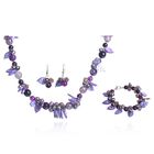 Набор 3 предмета: серьги, бусы, браслет, листочки "Перламутр+агат" цвет фиолетовый - Фото 1