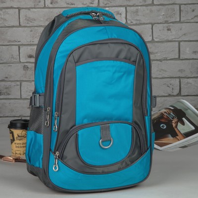 Рюкзак молодёжный "Классика", отдел на молнии, 4 наружных кармана, 2 боковые сетки, цвет серый/бирюзовый