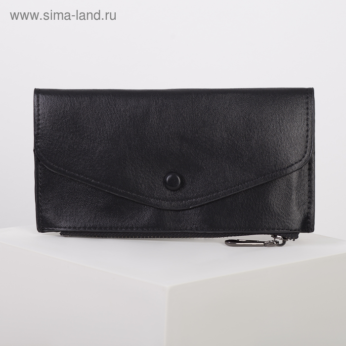 Кошелёк женский, отдел на клапане, цвет чёрный - Фото 1