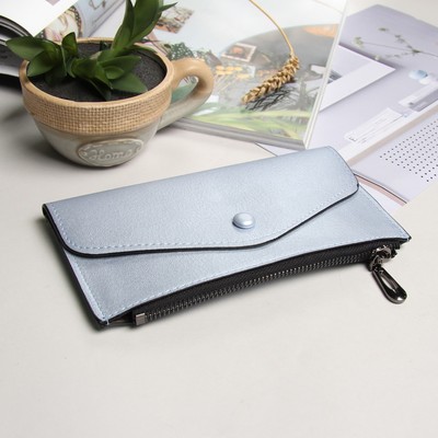 Кошелёк женский на клапане, 1 отдел, для карт, для монет, цвет перламутровый голубой