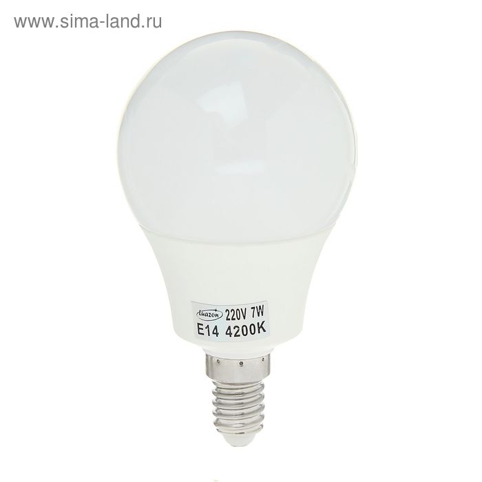 Лампа светодиодная Luazon Lighting, 7 Вт, Е14, 560 Лм, 4200 К, 180-265 В, AL радиатор - Фото 1