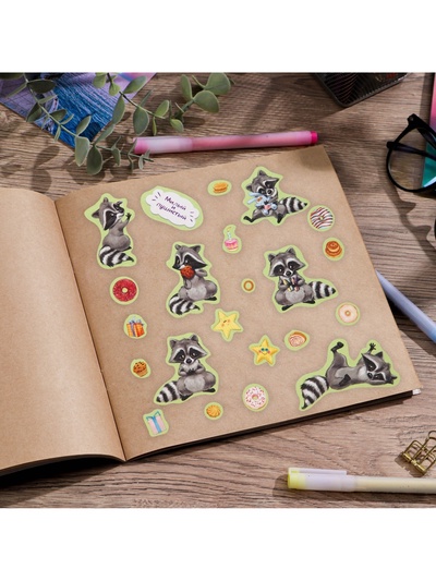 Наклейки детские бумажные «Милые енотики», 11 × 15.5 см