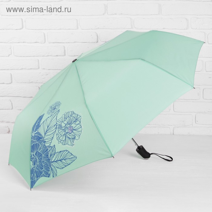 Зонт полуавтоматический «Одуванчики», 3 сложения, 8 спиц, R = 55 см, цвет зелёный - Фото 1