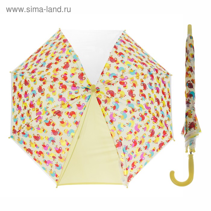 Зонт детский "Попугайчики", полуавтоматический, r=41,5см, цвет жёлтый - Фото 1