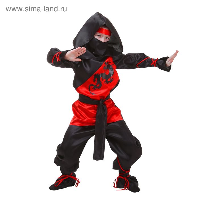 Карнавальный костюм "Ниндзя", р-р 32, рост 128 см, цвет чёрно-красный - Фото 1