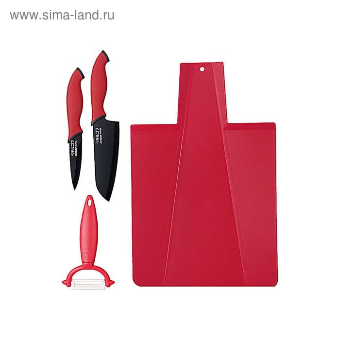 Кухонный набор "PH" Peterhof, 4 предмета: ножи 2 шт., овощерезка, разделочная доска, розовый - Фото 1