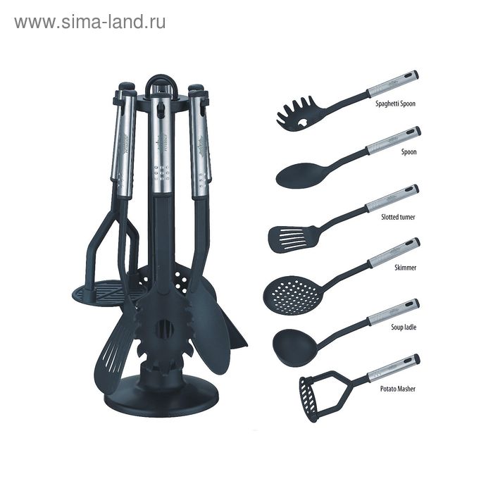 Набор кухонных принадлежностей Peterhof, 7 предметов, цвет чёрный - Фото 1