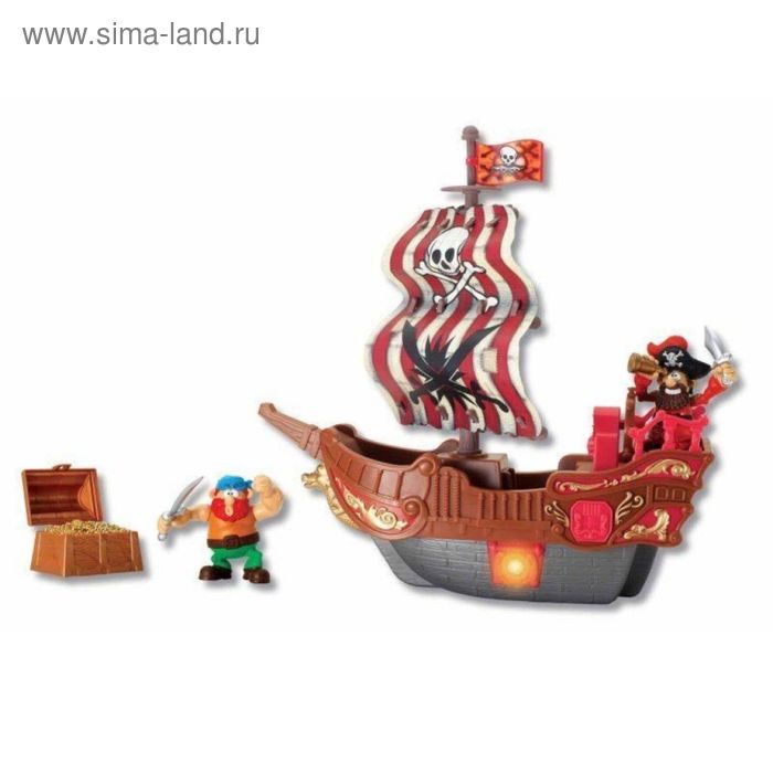 Игровой набор "Приключение пиратов. Битва за остров" (корабль с красным парусом, пираты, сокровища) - Фото 1