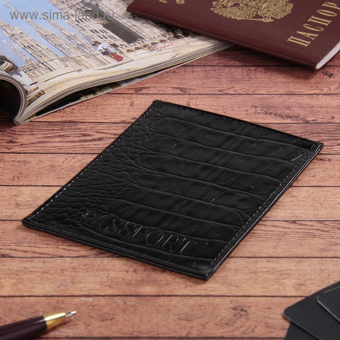 Обложка для паспорта, кайман, цвет чёрный - Фото 1