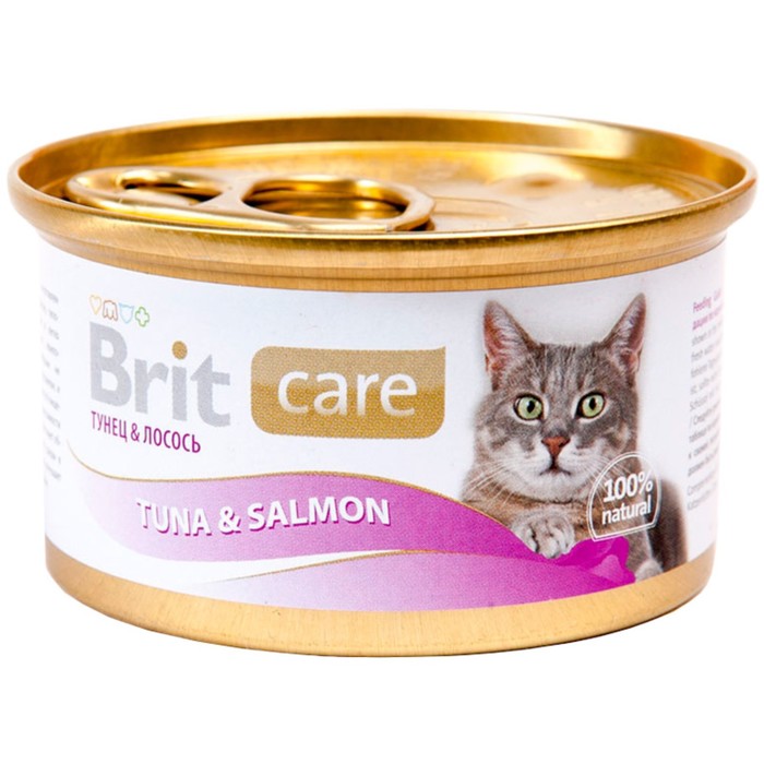 Консервы Brit Care для кошек, тунец и лосось, 80 г. - Фото 1
