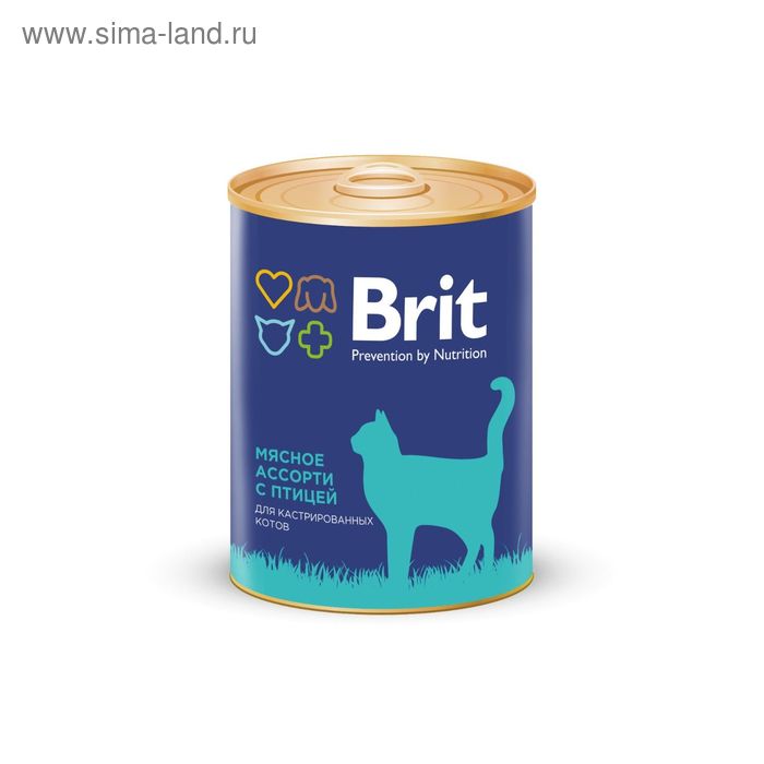 Влажный корм Brit Premium для кастрированных котов, мясное ассорти с птицей, ж/б, 340 г - Фото 1