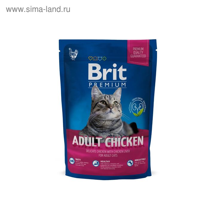 Сухой корм Brit Premium Сat adult Chicken для кошек, курица+печень, 800 г - Фото 1
