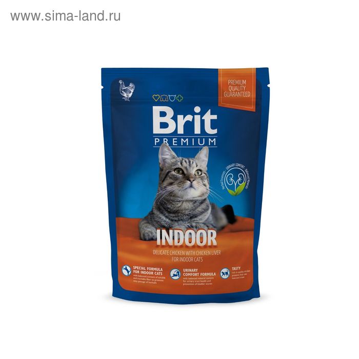 Сухой корм Brit Premium Сat Indoor для домашних кошек, курица и печень, 1.5 кг - Фото 1