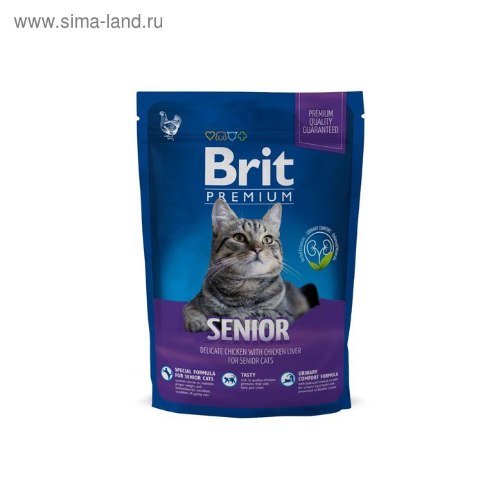 Сухой корм Brit Premium Сat Senior для пожилых кошек, курица и печень, 800 г - Фото 1